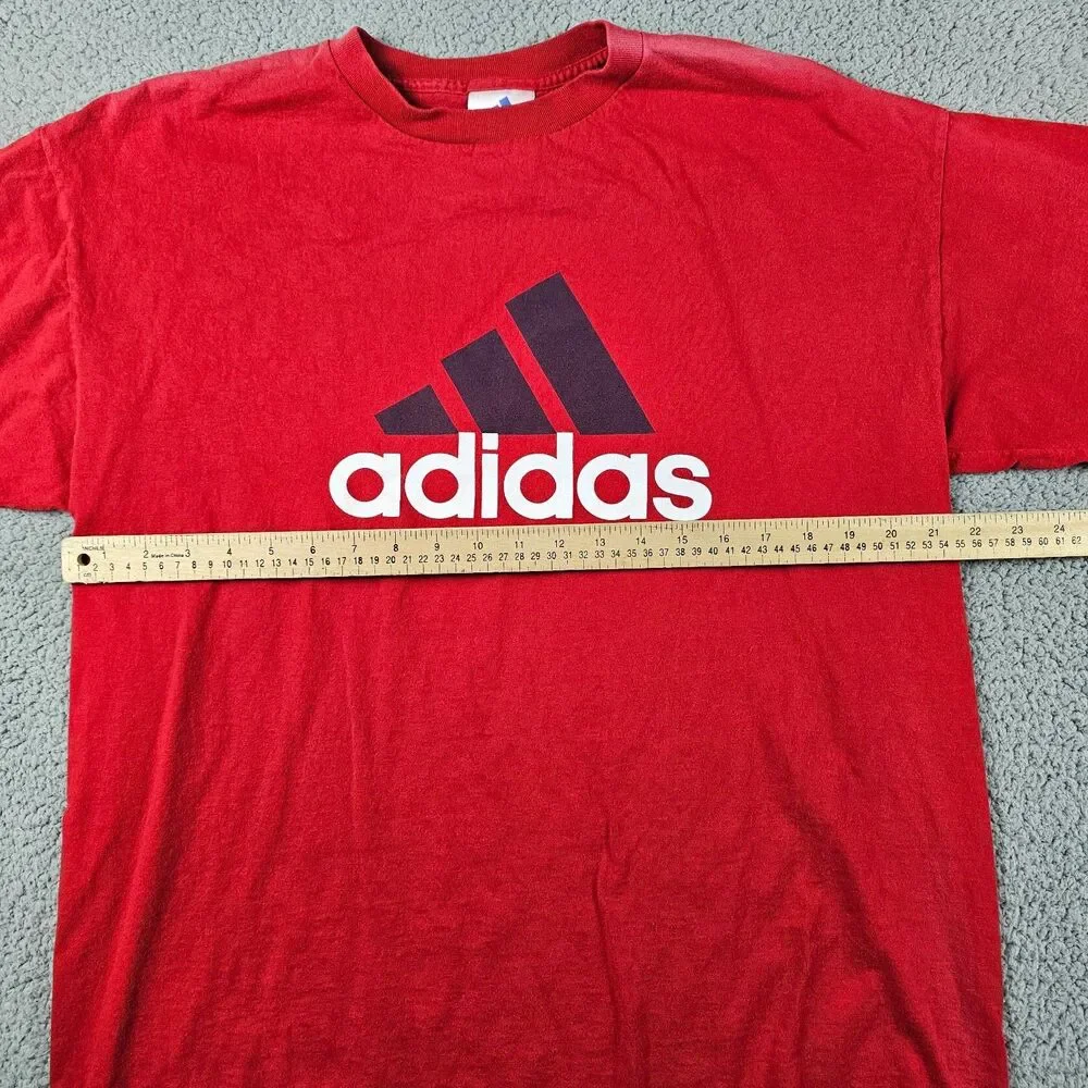 Vintage Adidas Shirt Mens Large Red USA Made Big Logo Graphic Faded 90s Y2K